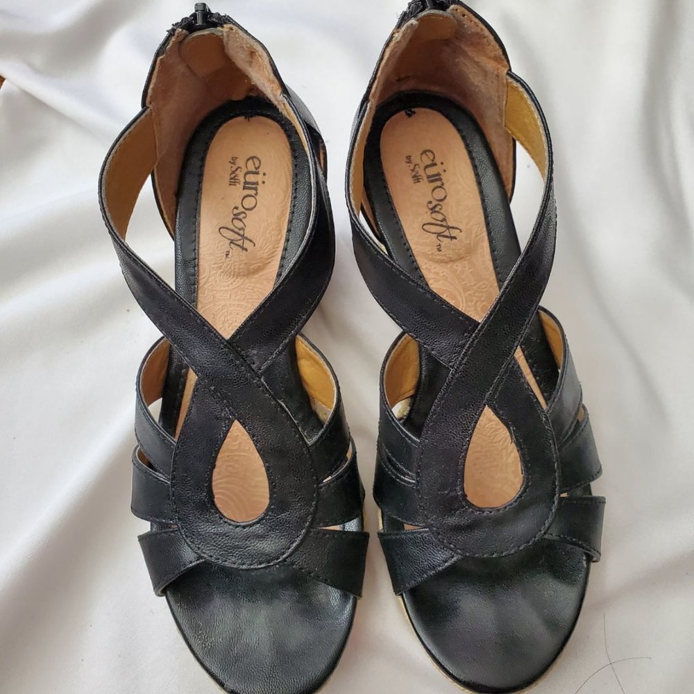 Eurosoft Black Wedge Sandals